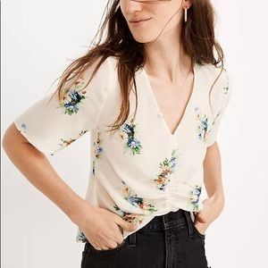 Madewell Silk Shirred-Front Top in Classic Corsage